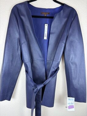 Vittadini Sleek Sapphire/Midnight Leather Jacket with Belt Size M NWT